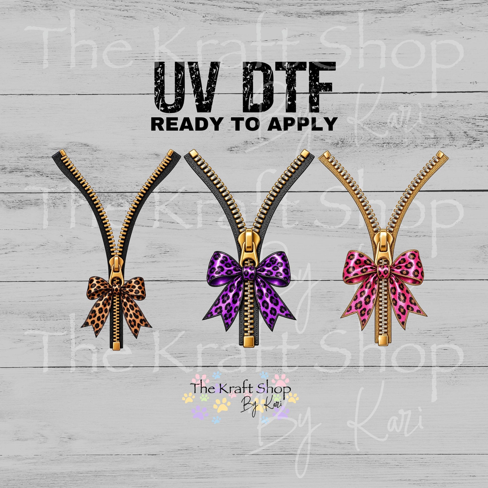 UV DTF Sticker print. Zipper With Leopard Bow decal, tumbler decal, permanent sticker. #10566