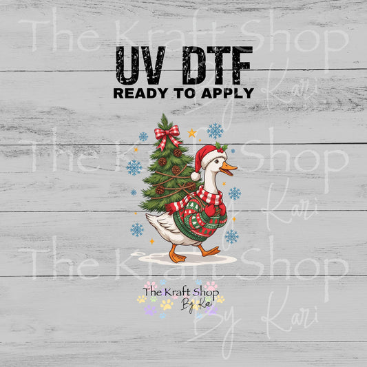 UV DTF Sticker print Goose Christmas Tree decal, tumbler decal, permanent sticker. #7790