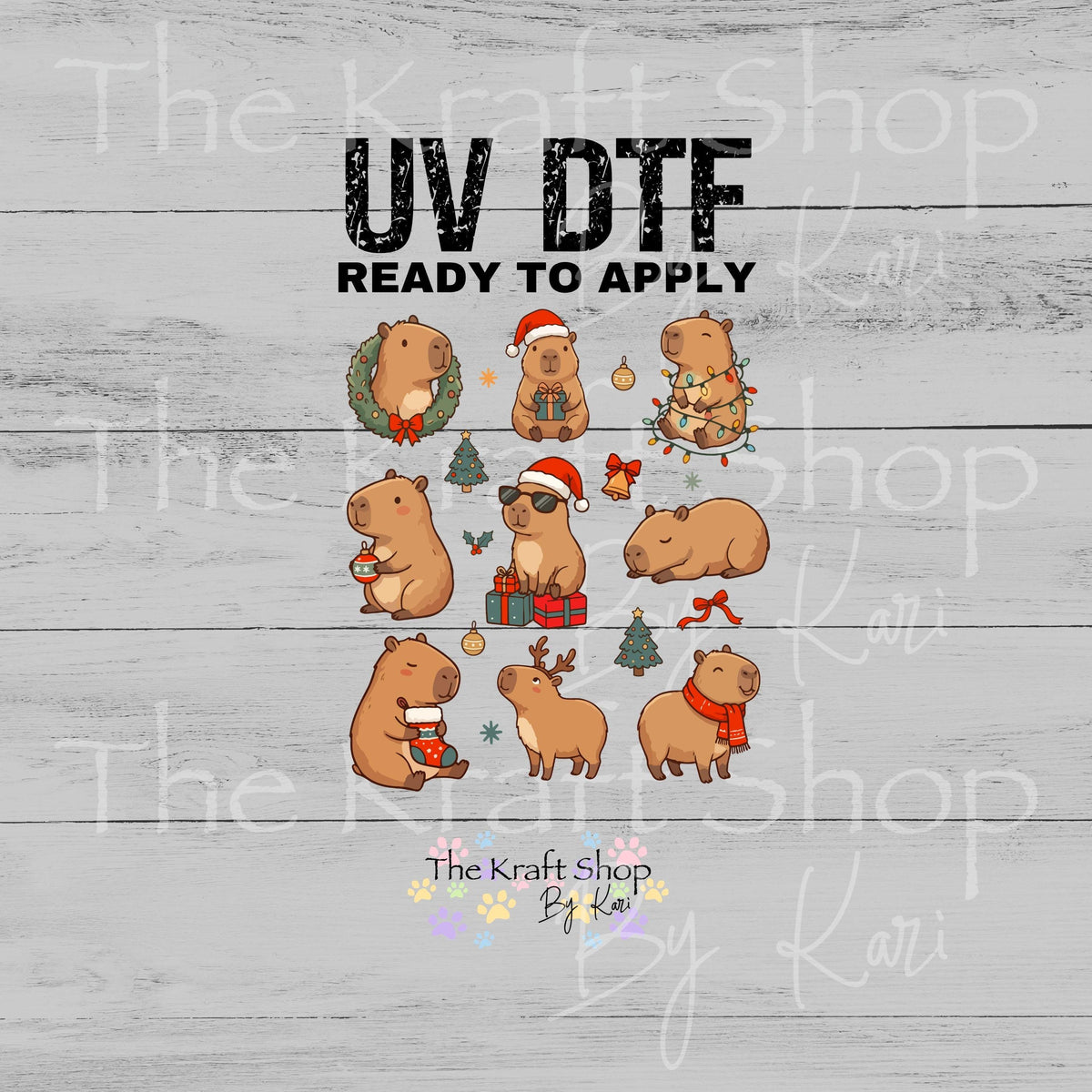 UV DTF Xmas Capybara Element sheet 8x7 decal, tumbler decal, permanent sticker. #7794