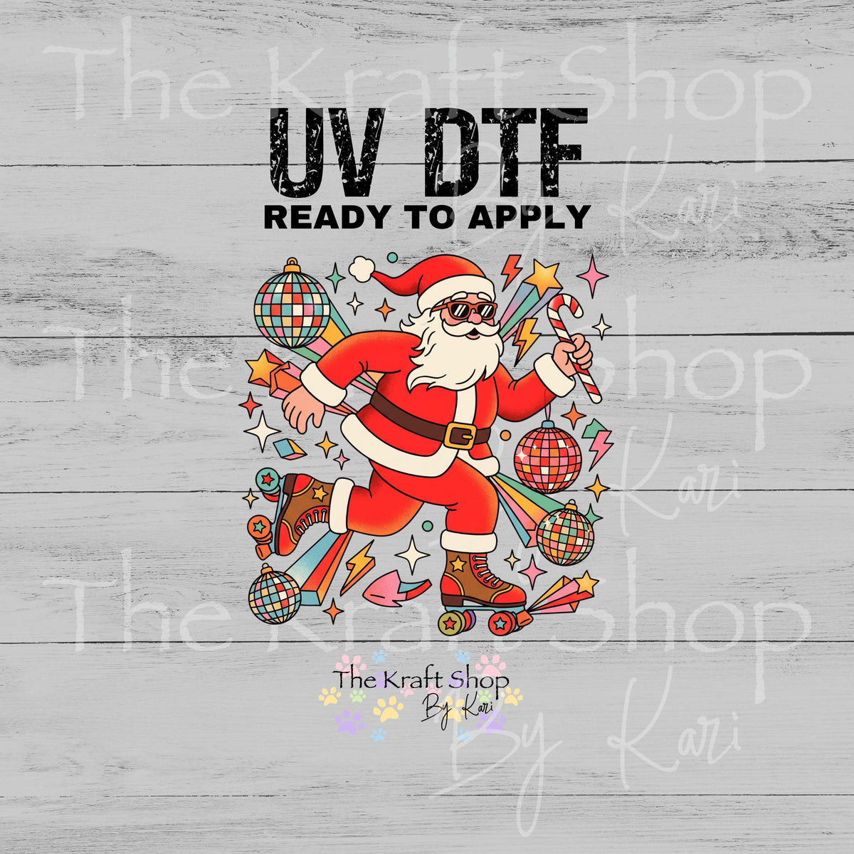 UV DTF Sticker print Disco Santa decal, tumbler decal, permanent sticker. #7795