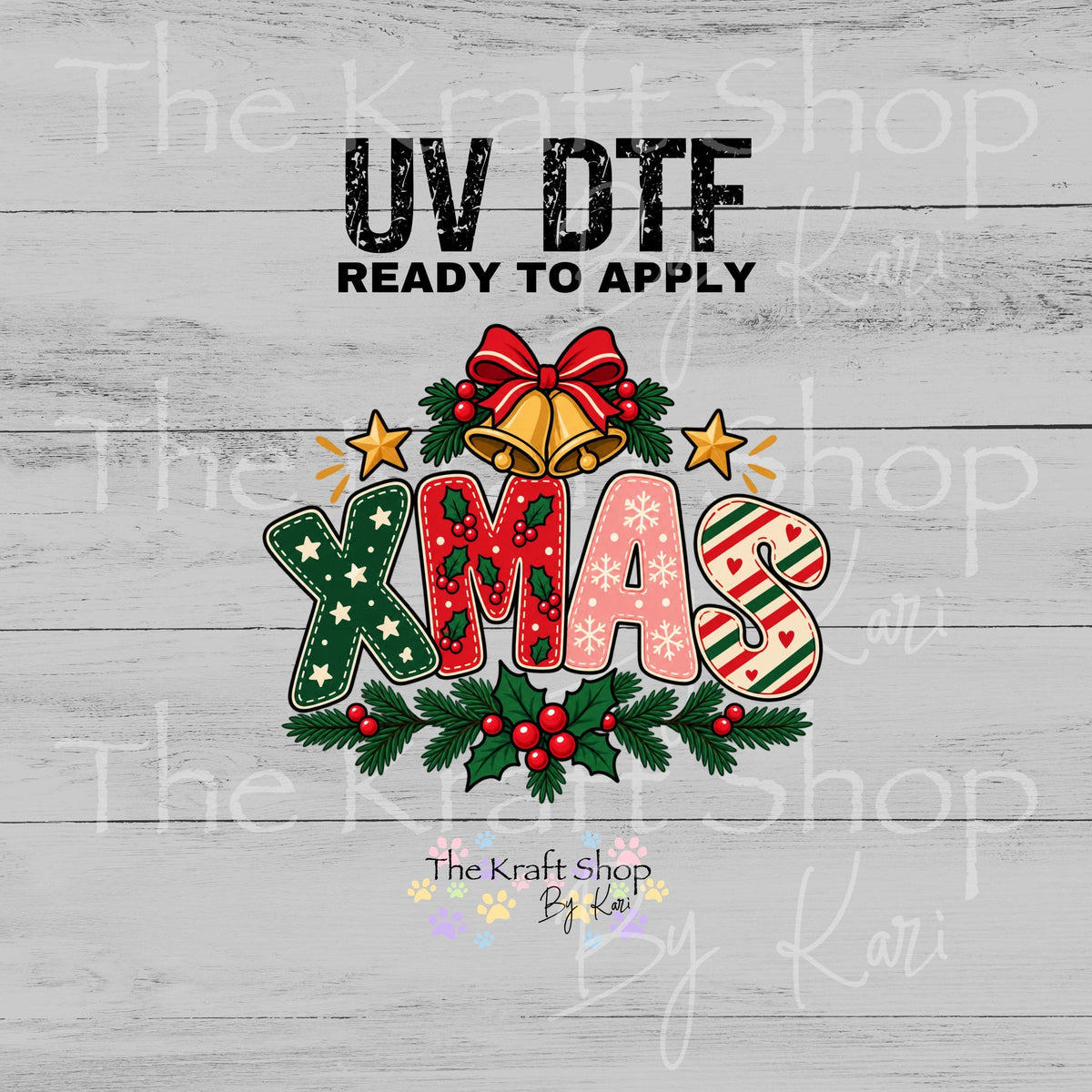 UV DTF Sticker print. Xmas Bells decal, tumbler decal, permanent sticker. UV wrap for glass can tumbler. #7797