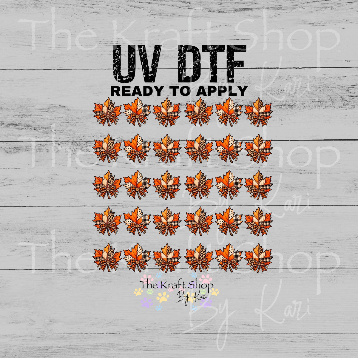 UV DTF Sticker print Fall patchwork leaves Element sheet 8x8 decal of 1 inch wide images, tumbler decal, permanent sticker. #7787