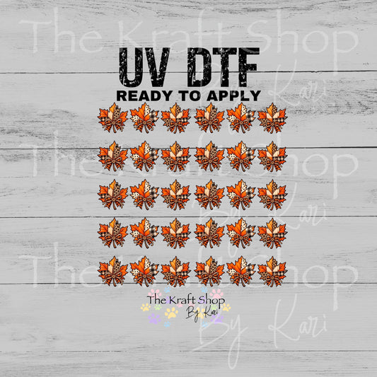 UV DTF Sticker print Fall patchwork leaves Element sheet 8x8 decal of 1 inch wide images, tumbler decal, permanent sticker. #7787