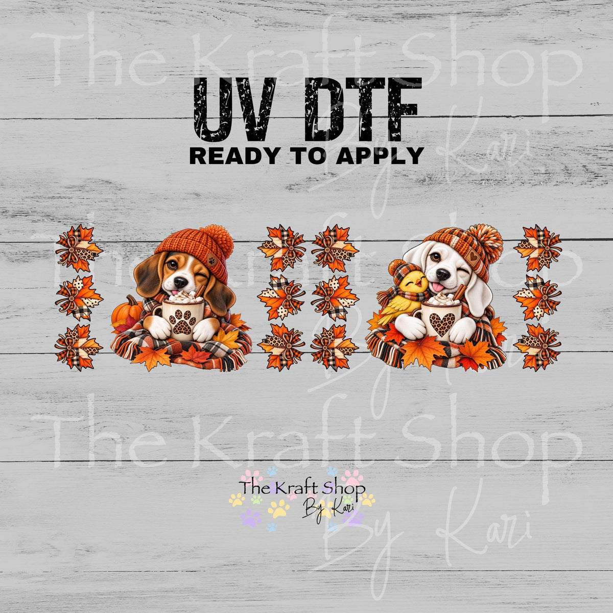UV DTF Sticker print. Winking Fall Dog and leaves decal, tumbler decal, permanent sticker. #7788