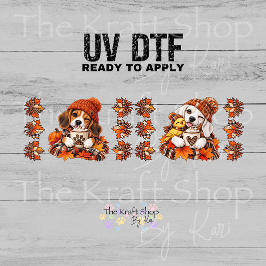 UV DTF Sticker print. Winking Fall Dog and leaves decal, tumbler decal, permanent sticker. #7788