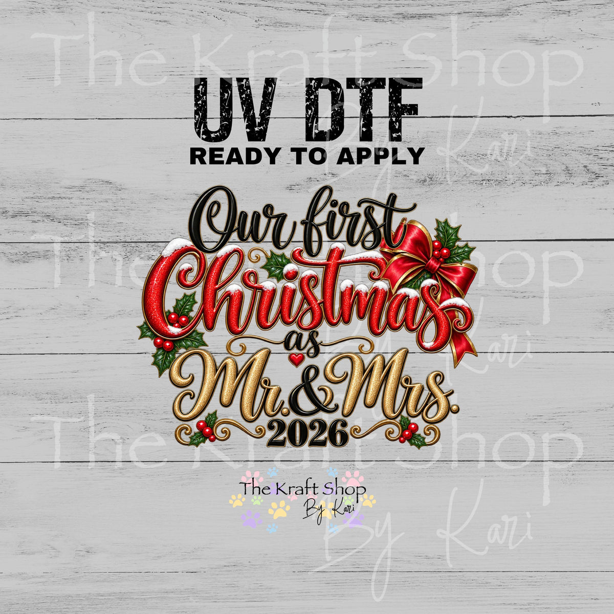 UV DTF Sticker print 2026 Mr. And Mrs. First Christmas decal, tumbler decal, permanent sticker. #7814