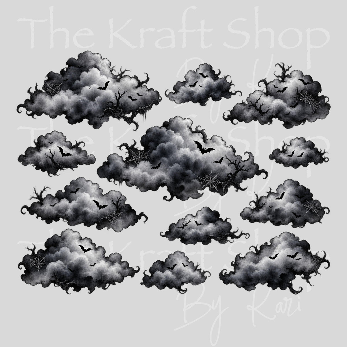 UV DTF Sticker print Halloween Puffy clouds spooky Element sheet 10x8 decal, tumbler decal, permanent sticker. #10516
