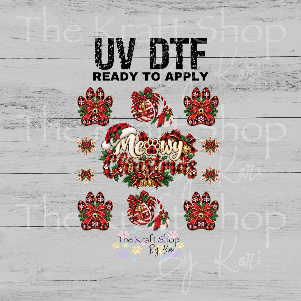 UV DTF Meowy Christmas Element sheet 6x6 decal, tumbler decal, permanent sticker. #7827