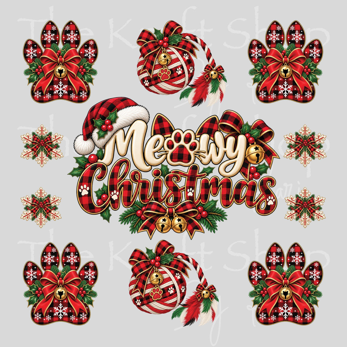 UV DTF Meowy Christmas Element sheet 6x6 decal, tumbler decal, permanent sticker. #7827