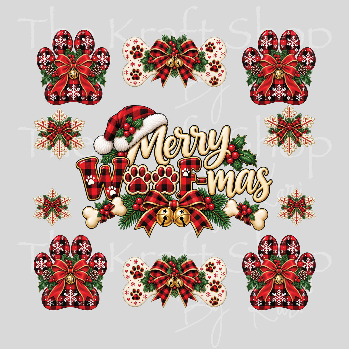 UV DTF Merry Woofmas Christmas Element sheet 6x6 decal, tumbler decal, permanent sticker. #7826