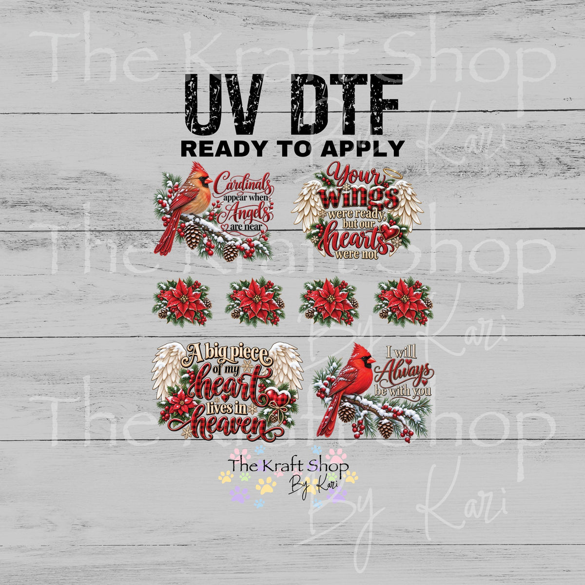 UV DTF Sticker print Cardinal Angels Sayings Christmas Element sheet 8x8 decal, tumbler decal, permanent sticker. #7828