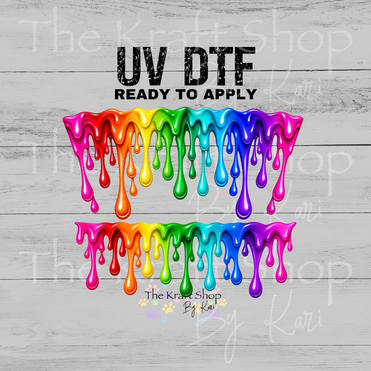 UV DTF Sticker print. Rainbow Drip glass can wrap decal, tumbler decal, permanent sticker #5620