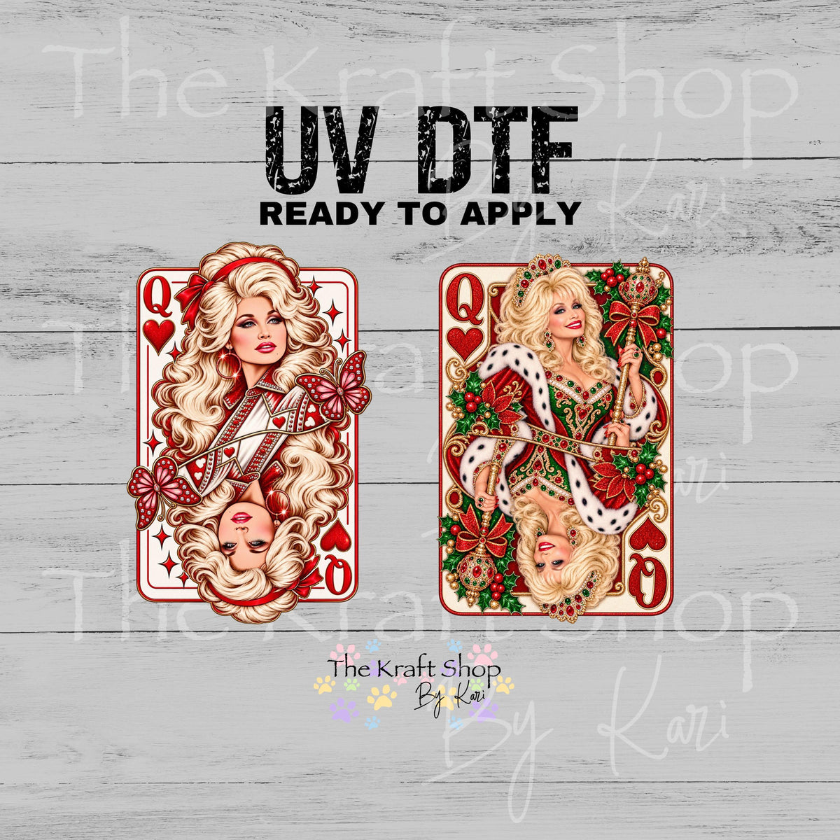 UV DTF Sticker print Dolly playing card Butterflies or Christmas decal, tumbler decal, permanent sticker #4828