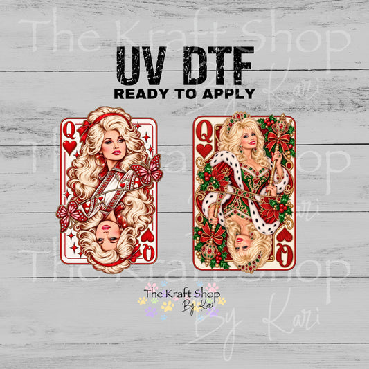 UV DTF Sticker print Dolly playing card Butterflies or Christmas decal, tumbler decal, permanent sticker #4828