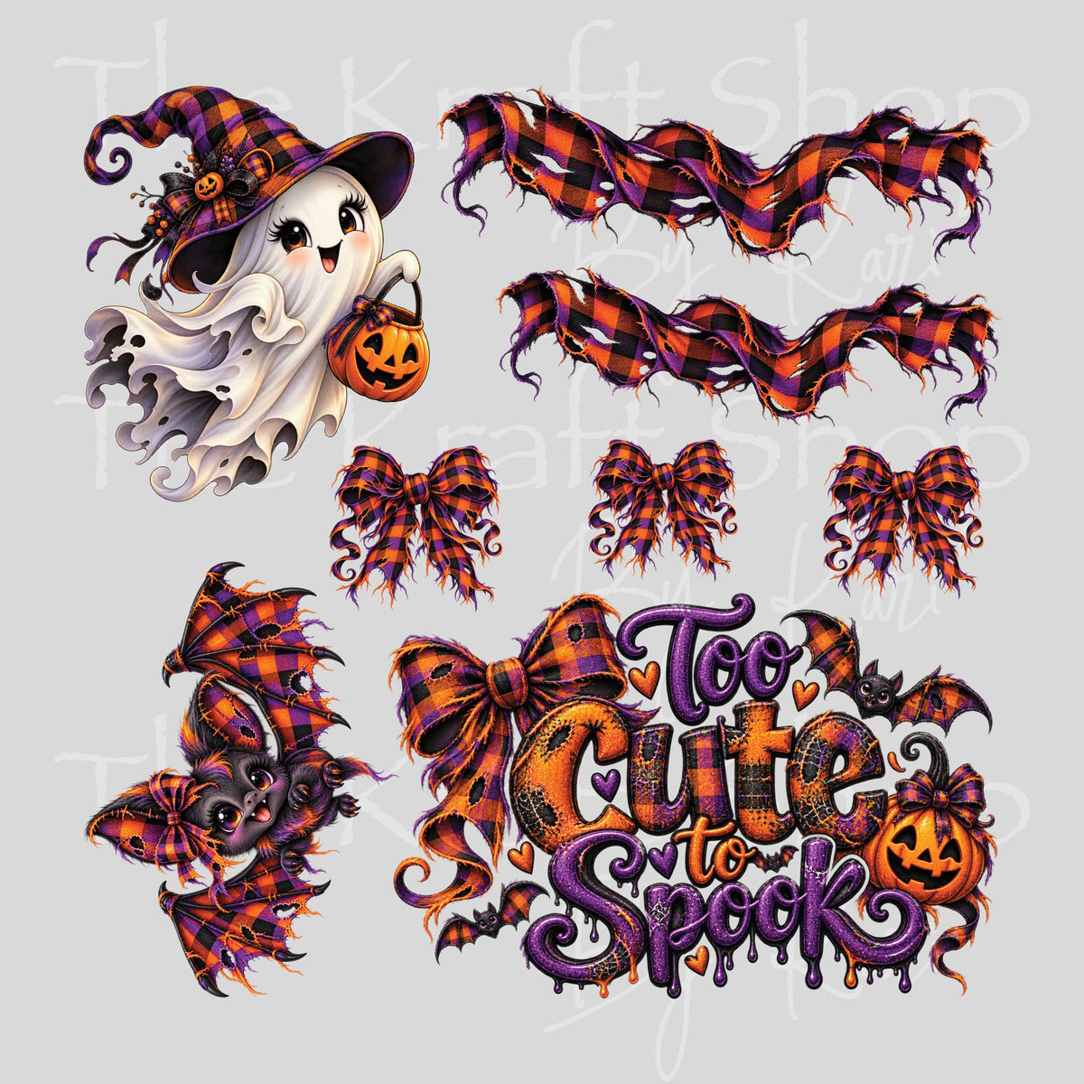UV DTF Too cute to spook ghost Element sheet 8x8 decal, tumbler decal, permanent sticker. #7838
