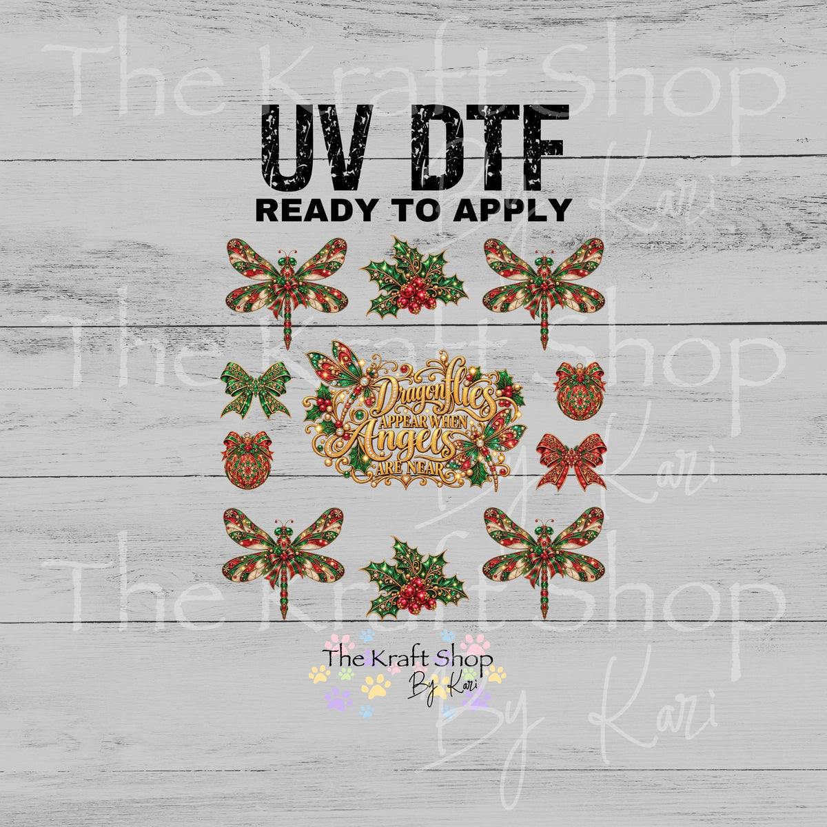 UV DTF Christmas when dragonflies appear angels are near Element sheet 8x8 decal, tumbler decal, permanent sticker. #7841