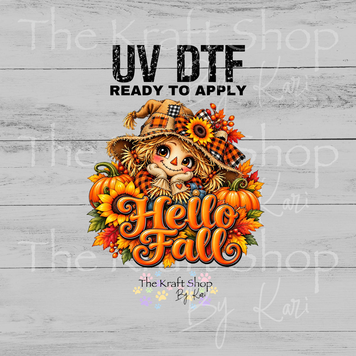 UV DTF Sticker print. Hello Fall Scarecrow decal, tumbler decal, permanent sticker.#7847