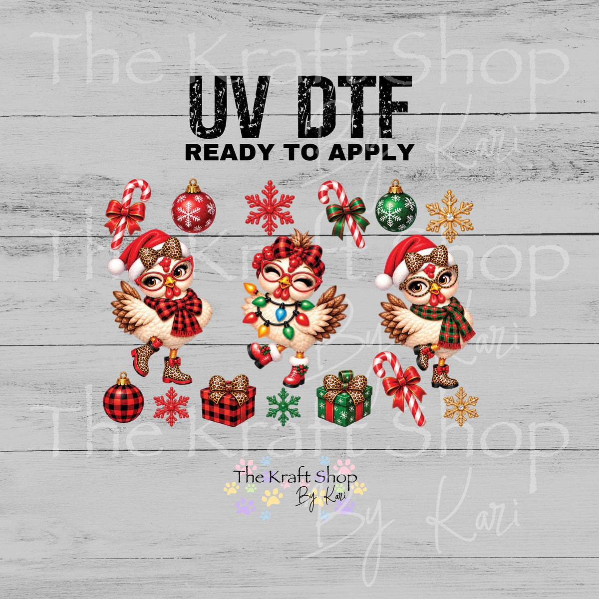 UV DTF Sticker print. Chicken Christmas Element sheet decal, tumbler decal, permanent sticker.#7848