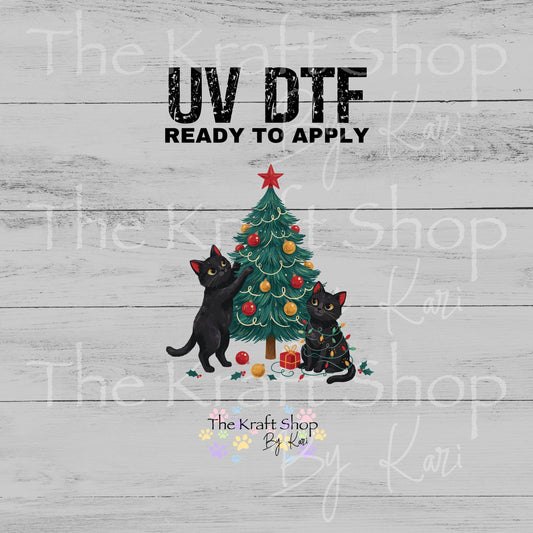 UV DTF Sticker print Black Cat Tree decal, tumbler decal, permanent sticker. #7791