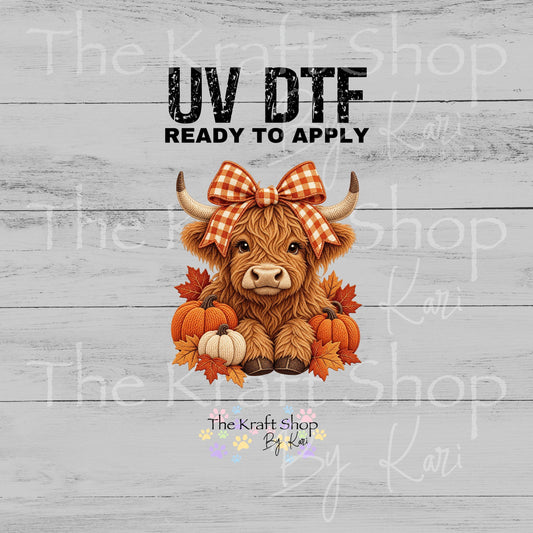 UV DTF Sticker print Yarn Fall Cow decal, tumbler decal, permanent sticker. #7803