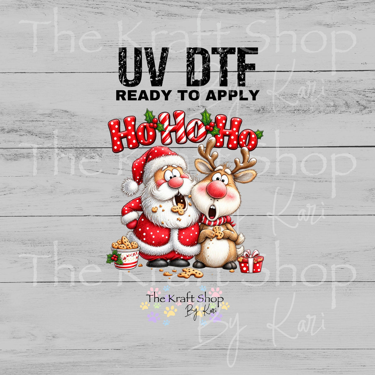 UV DTF Sticker print Ho Ho Ho Santa Reindeer decal, tumbler decal, permanent sticker. #7806