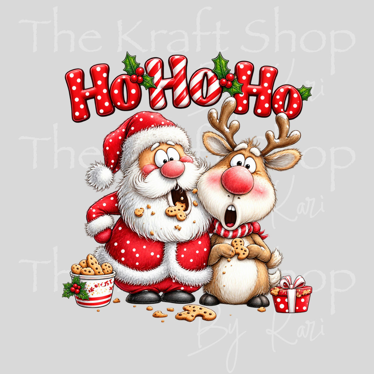 UV DTF Sticker print Ho Ho Ho Santa Reindeer decal, tumbler decal, permanent sticker. #7806