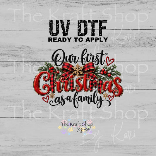 UV DTF Sticker print First Family Christmas Rustic decal, tumbler decal, permanent sticker. #7810