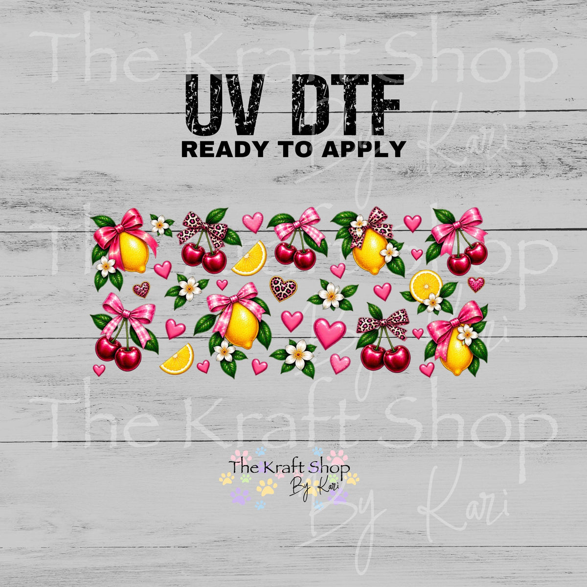 UV DTF Sticker print. Lemon Cherry glass can wrap decal, tumbler decal, permanent sticker #5613