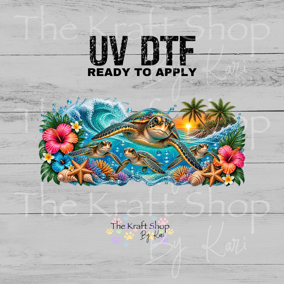 UV DTF Sticker print. Tropical Turtle glass can wrap decal, tumbler decal, permanent sticker #5617