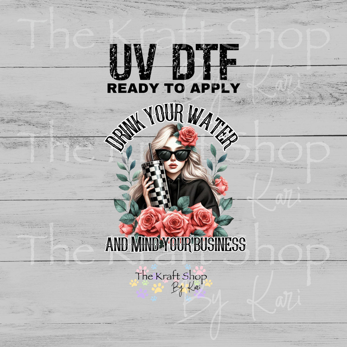 UV DTF Sticker print. Drink Your Water decal, tumbler decal. UV wrap for glass can tumbler.#4827