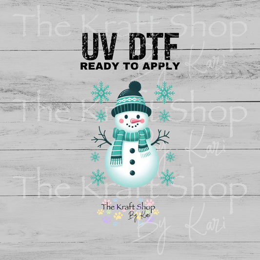 UV DTF Sticker print. Green Snowman decal, tumbler decal. UV wrap for glass can tumbler.#7819