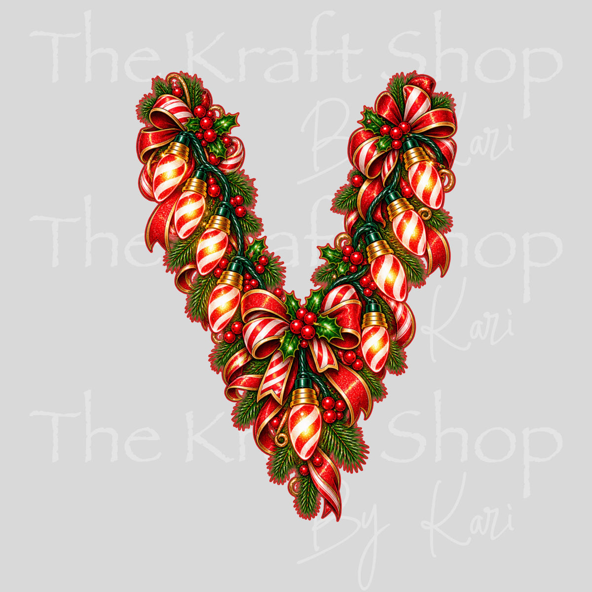 UV DTF Sticker print. Peppermint Candy Cane Light V Split Helper tumbler decal. #6019