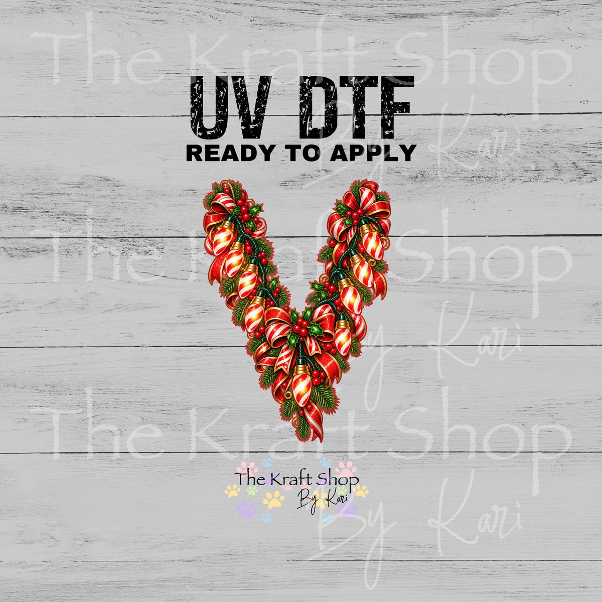 UV DTF Sticker print. Peppermint Candy Cane Light V Split Helper tumbler decal. #6019