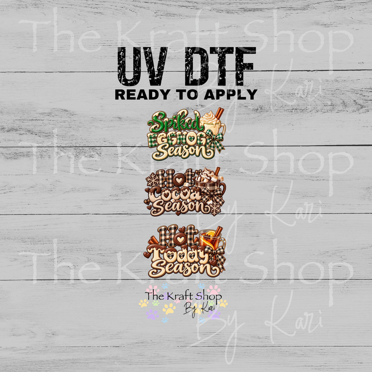 UV DTF Sticker print. Spiked Drinks Christmas 3pk decals, permanent sticker. #6022