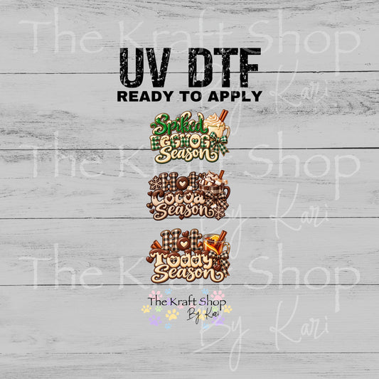 UV DTF Sticker print. Spiked Drinks Christmas 3pk decals, permanent sticker. #6022