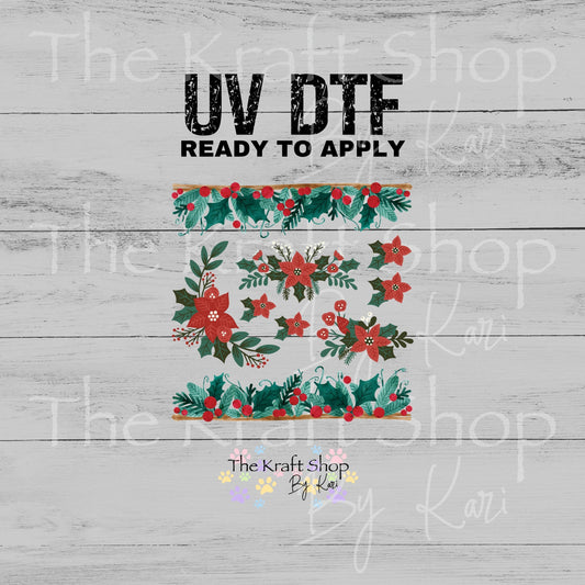 UV DTF Sticker Poinsettia Holly Element sheet 8x8 decal, permanent sticker. #6016