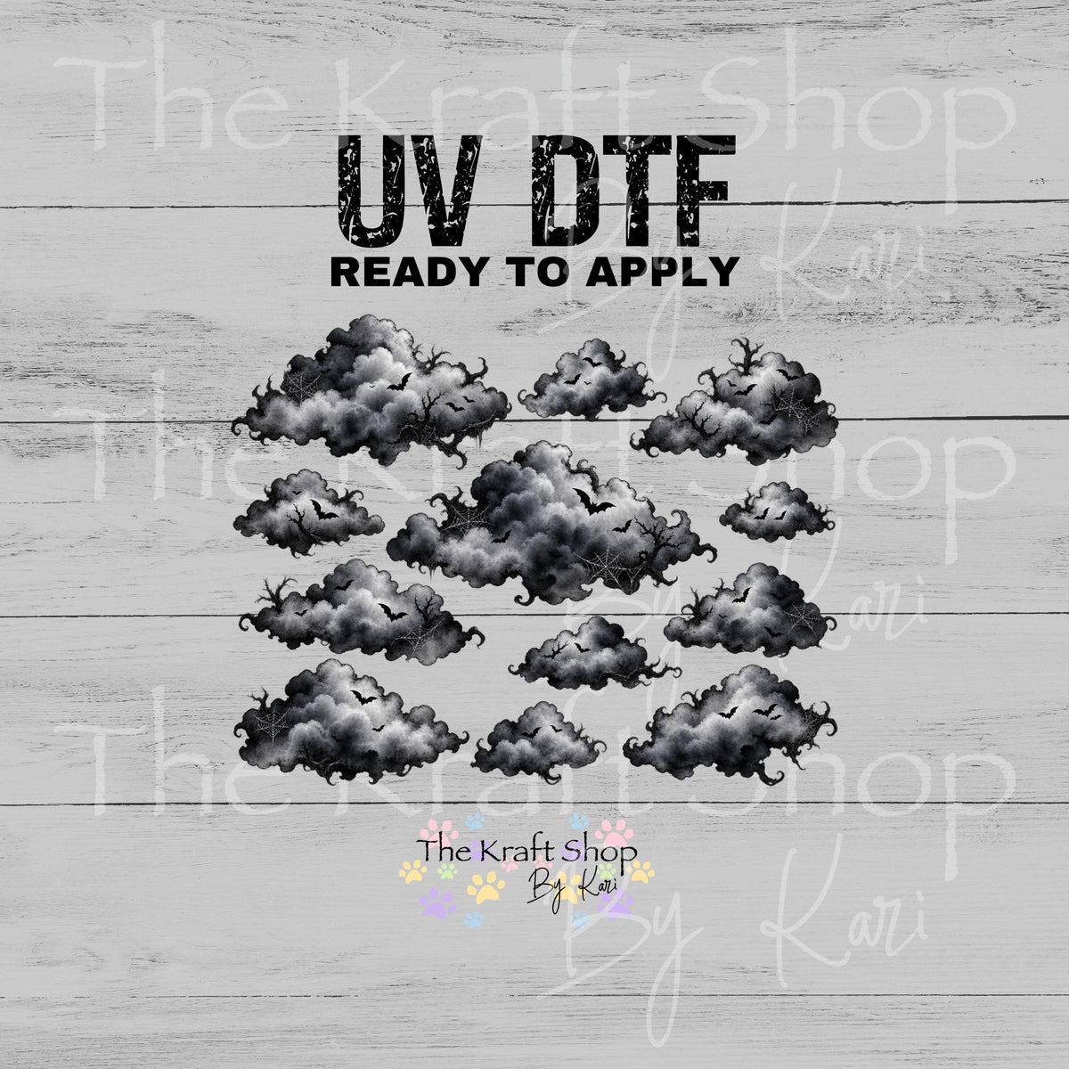 UV DTF Sticker print Halloween Puffy clouds spooky Element sheet 10x8 decal, tumbler decal, permanent sticker. #10516