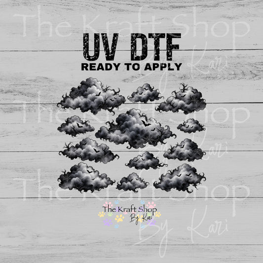 UV DTF Sticker print Halloween Puffy clouds spooky Element sheet 10x8 decal, tumbler decal, permanent sticker. #10516