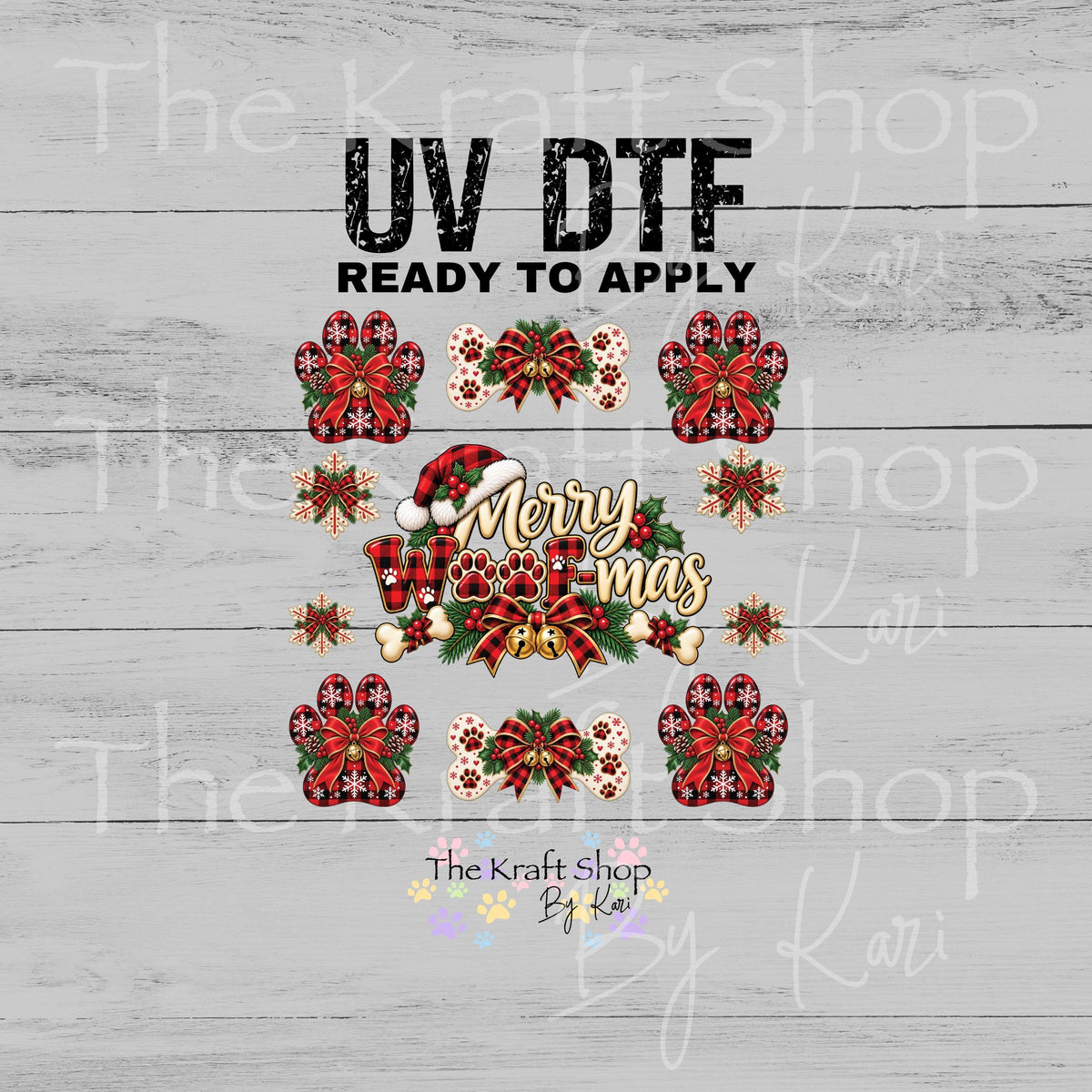 UV DTF Merry Woofmas Christmas Element sheet 6x6 decal, tumbler decal, permanent sticker. #7826