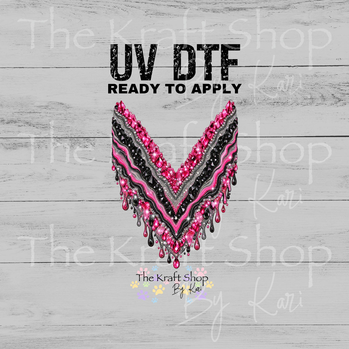 UV DTF Sticker print. Hot Pink Glitter Geode v split helper tumbler decal. #5619