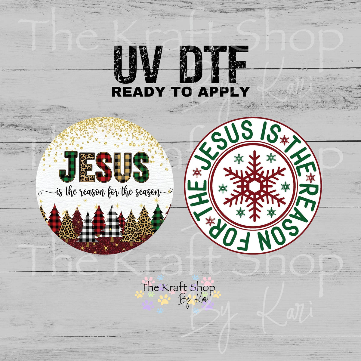 UV DTF Sticker print Jesus is the reason for the Season Christmas 2pk round Ornament decals, tumbler decal, permanent sticker.#7830