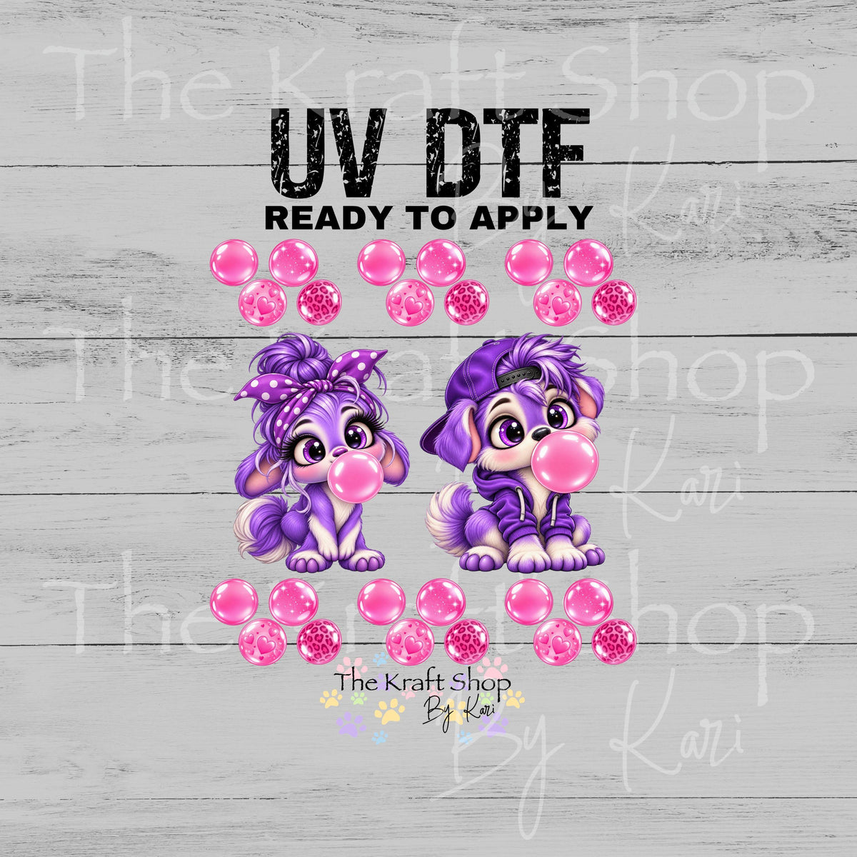 UV DTF Sticker Purple Dogs Blowing Bubbles Element sheet 6x6 decal, permanent sticker. #2053