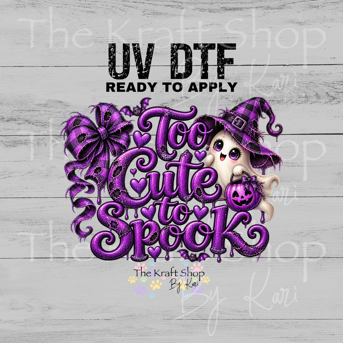 UV DTF Sticker print. Too cute to spook ghost Halloween spooky decal, tumbler decal. #7836