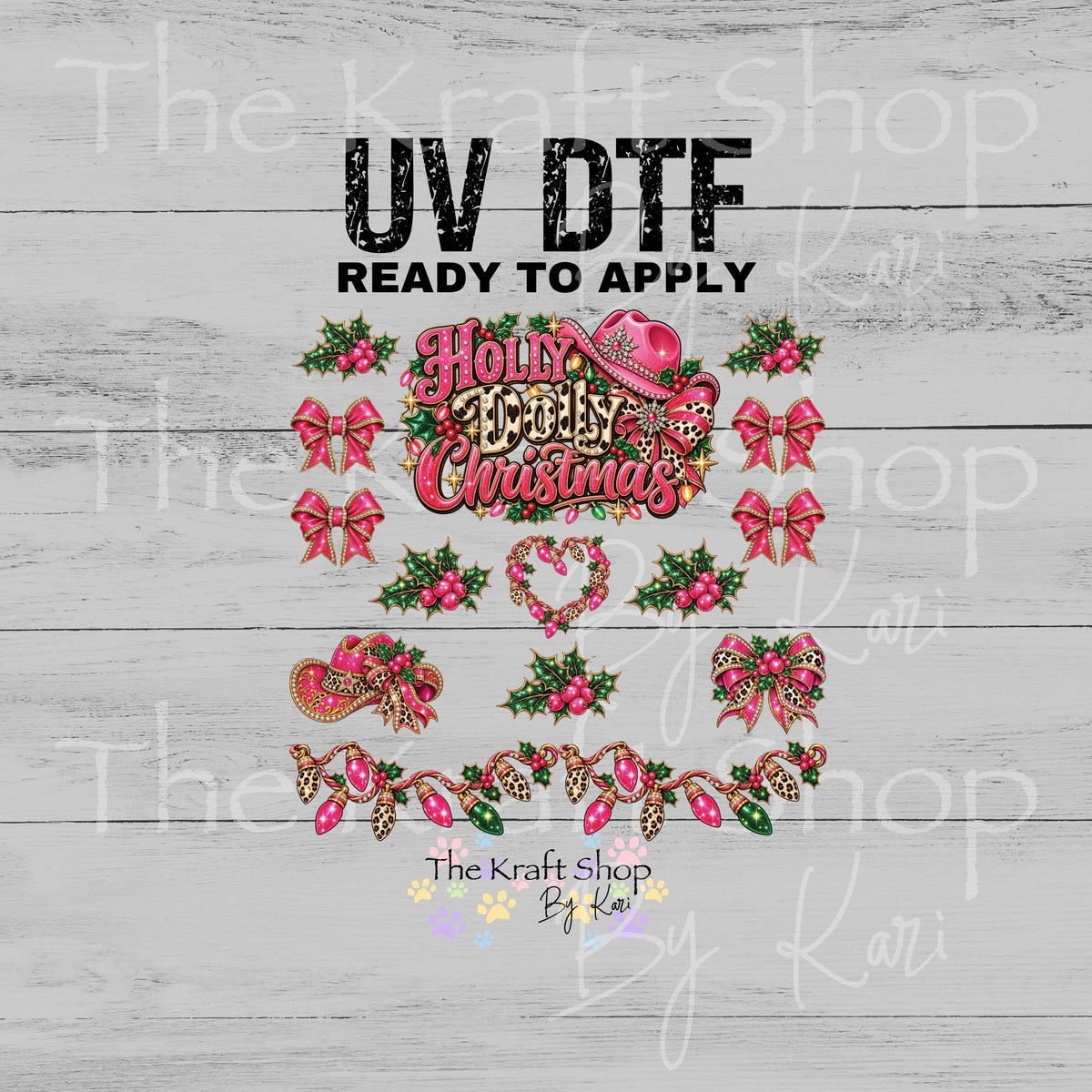 UV DTF Holly Dolly Christmas Element sheet 8x8 decal, tumbler decal, permanent sticker. #7839