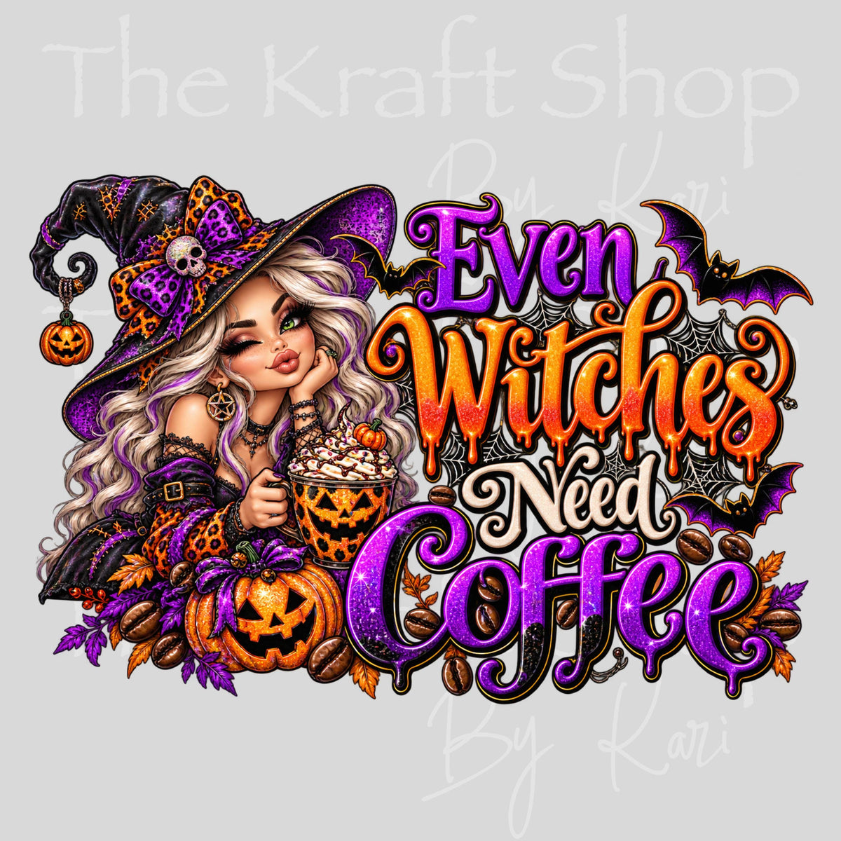UV DTF Sticker print. Even witches need coffee Halloween spooky decal, tumbler decal. #7840