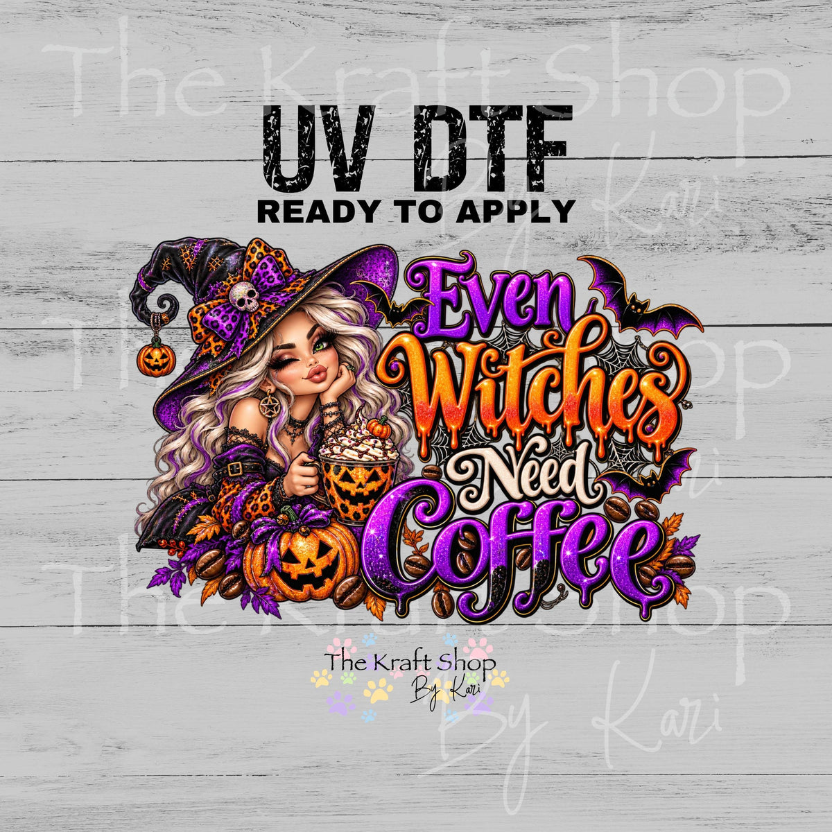 UV DTF Sticker print. Even witches need coffee Halloween spooky decal, tumbler decal. #7840