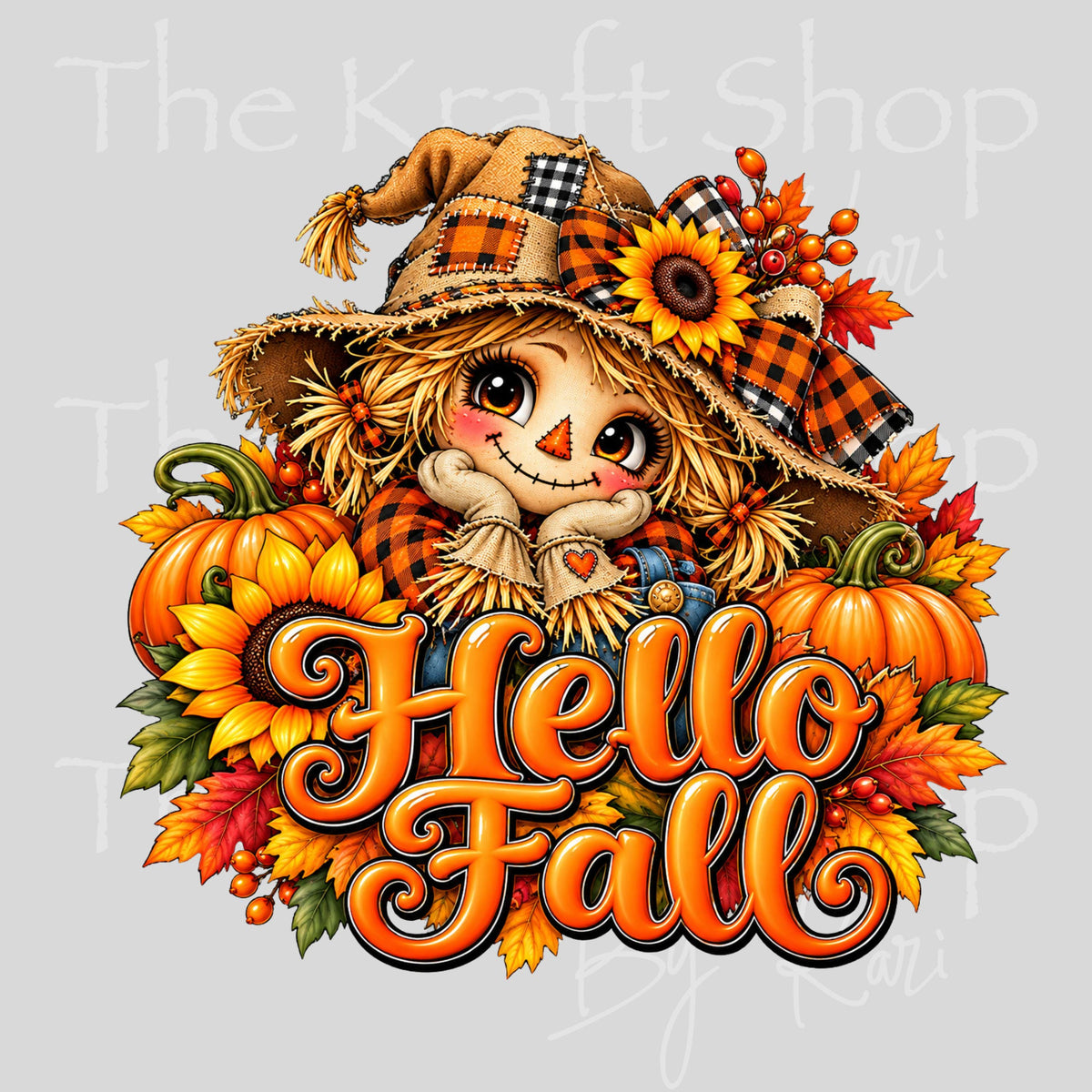 UV DTF Sticker print. Hello Fall Scarecrow decal, tumbler decal, permanent sticker.#7847