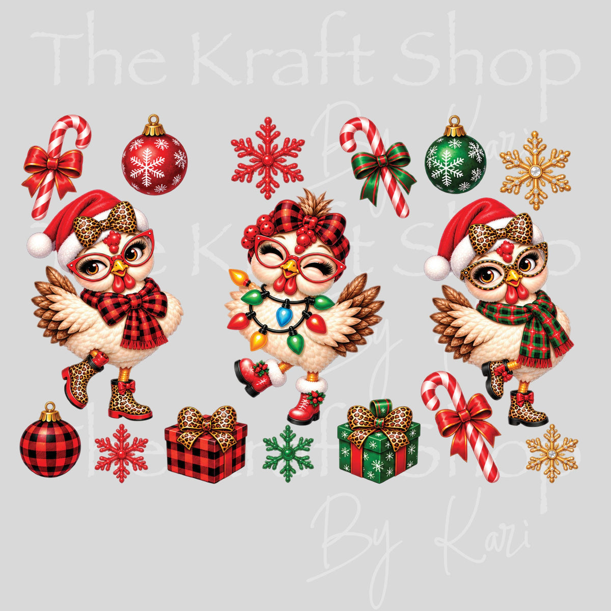 UV DTF Sticker print. Chicken Christmas Element sheet decal, tumbler decal, permanent sticker.#7848