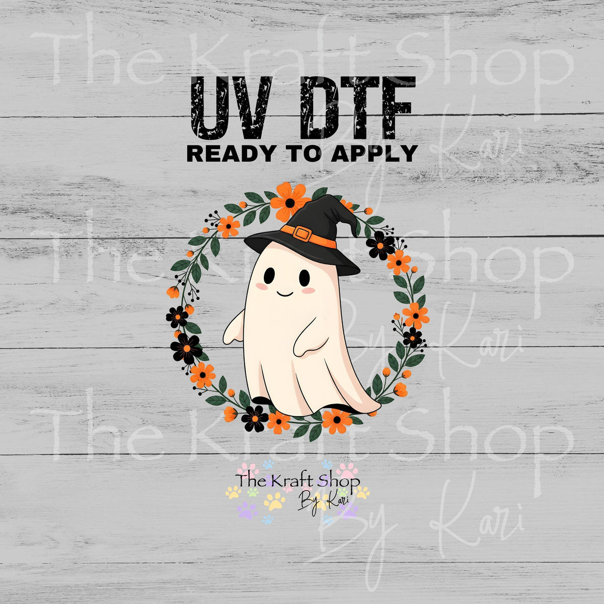 UV DTF Sticker print. Ghost Wreath decal, tumbler decal, permanent sticker. #6040