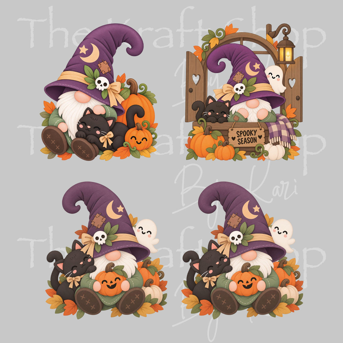 UV DTF Sticker prints Vintage Fall Gnomes Halloween decals 4pk, permanent sticker.#6058